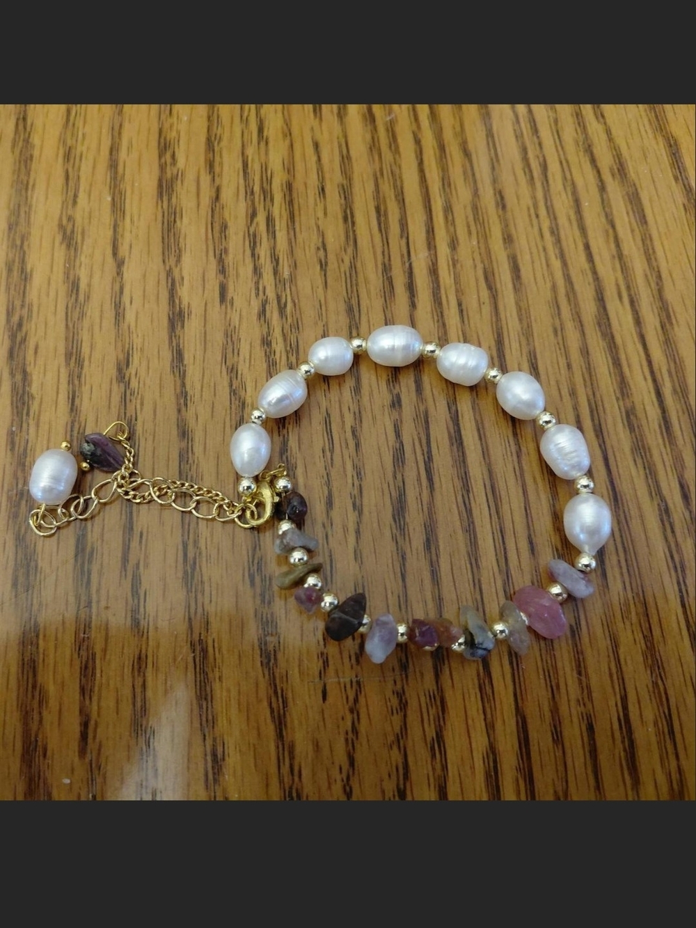 Source Unknown Gold, White Pearl & Multi-Color Gemstone Bracelet